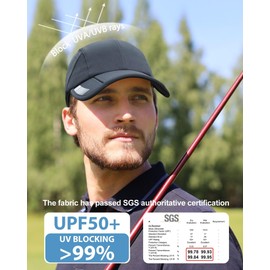 GADIEMKENSD UPF 50+ Foldable Sports Cap, Breathable and Reflective, Unisex Design for Golf, Tennis, Running and Travel, black, L