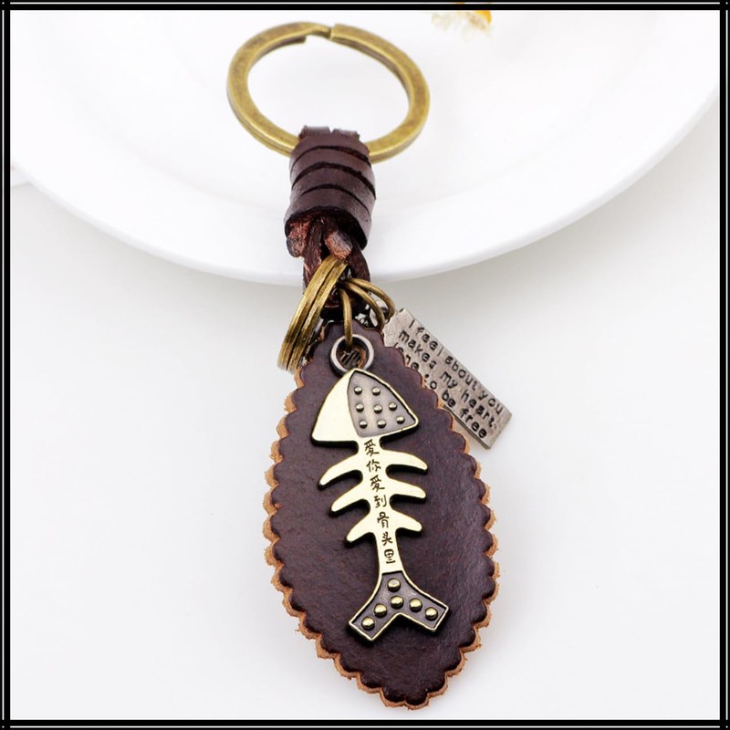White Fang AZ314 Key Ring, Keychain, Leather, Bronze, Retro, Charm,