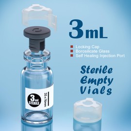 Sterile Glass Vials with Locking Cap and Butyl Rubber Self Healing Injection Port,Buckle Cover Sample Vials Individually Sterilized Package by ZHANXUBIO (10,3ml)