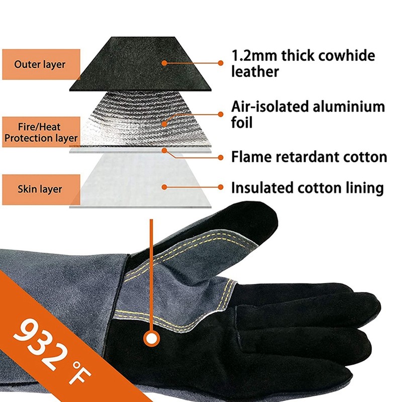 Welding Gloves Stitching Heat/Fire Resistant Mitts for BBQ Oven Grill
