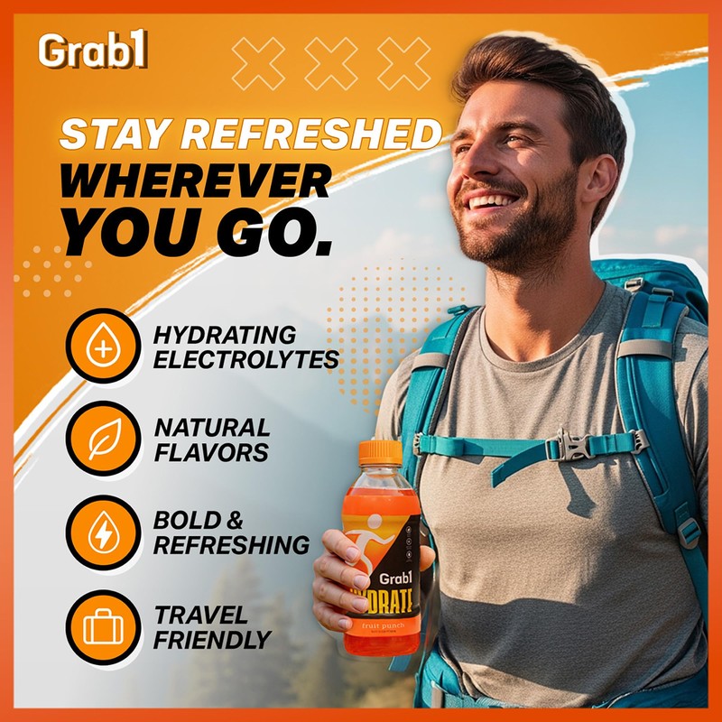 Grab1 Fruit Punch Hydrate Electrolyte Sports Drink, 16.9 fl oz