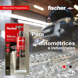 fischer | Silicón de Alta Temperatura, Resiste Temperaturas de Hasta 250°C, Para Uso Automotriz e Industrial, Resiste Temperaturas Intermitentes de Hasta 340°C, Color Negro, Blíster 70 Gr.