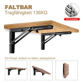 LYCXAMES Folding Console 300 mm, Pack of 2 Folding Console Heavy Duty, Stainless Steel Folding Table Wall, Folding Shelf Brackets, Folding Brackets, Shelf Brackets for Benches and Shelves