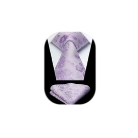 HISDERN Lilac Tie for Men Floral Necktie and Pocket Square Classic Men's Silk Ties Set for Wedding Party Business
