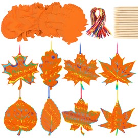 Frienda 80 Sets Fall Crafts Thanksgiving Scratch Crafts Colorful Color Scratch Maple Leaves Art Thanksgiving Arts and Craft for Classroom Activities Party Favors, 8 Design