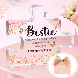 MOTONG Bestie Friend Birthday Gifts with Luxury Gift Box, Christmas Acrylic Plaque Block Puzzle Shaped Thanksgiving Bestie Gifts,3.9 x3.4inch Bestie Gifts for Friend Female Birthday