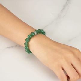 Philip Jones Green Aventurine Gemstone Bracelet with Hamsa Hand Charm Created with Zircondia® Crystals
