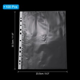 PATIKIL Clear Sheet Protectors, 100 Pcs A4 PP Plastic Reusable Top Loading File Paper Page Document Folder Sleeves for 2 3 4 Ring Binder, Transparent