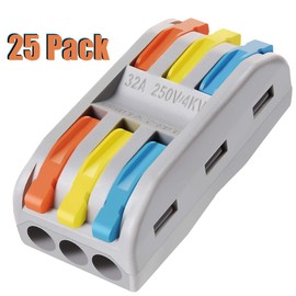 Wire Connectors Nuts, 25Pcs 3 Conductor Compact Splicing Wire Connectors with Colored, 2 and 3 Circuit Inline Splices, 28-12 AWG[ SPL-3]
