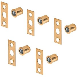 Gedotec Furniture Catch Ball Catch, Diameter 11 mm, Depth 11 mm, Door Catch for Pressing In, Brass-Plated Steel, Door Lock with Counter Plate, Furniture Fittings, Pack of 5