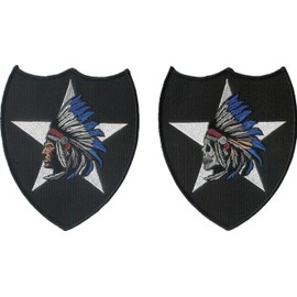 Bayonet Design - Pair of 2nd Infantry Division Indian Head and Indian Skull Head Patches 2ID - Each Patch is 4 1/4" X 5" - Wax Backing with Merrowed Edge