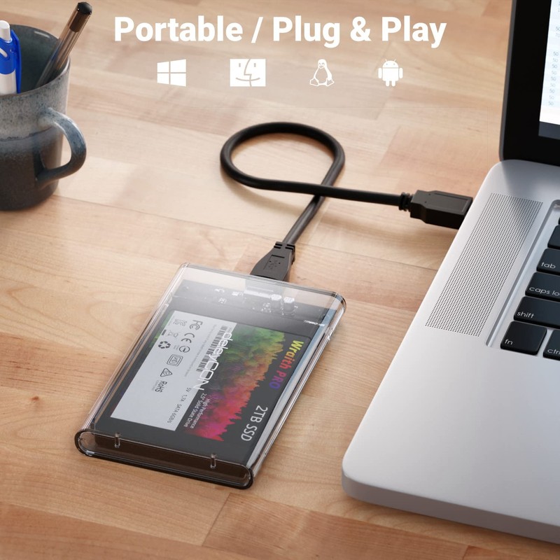 deleyCON SSD Hard Drive Enclosure USB-A 5Gbps 2.5 Inch Transparent