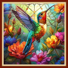 Joyhoor Stamped Cross Stitch Kits for Beginners Needlepoint Kits for Adults Embroidery Kits 11CT Counted Cross Stitch Kits Printed Embroidery Pattern-Hummingbirds Collect Honey 18x18 inchs