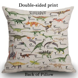 Smooffly Watercolor Dinosaur Alphabet Cushion Cover Outdoor Furniture Decorative Linen Square Double Sided Printing Pillow Cover for Home Office Sofa Couch Car Garden 45 x 45cm 18 x 18 inches