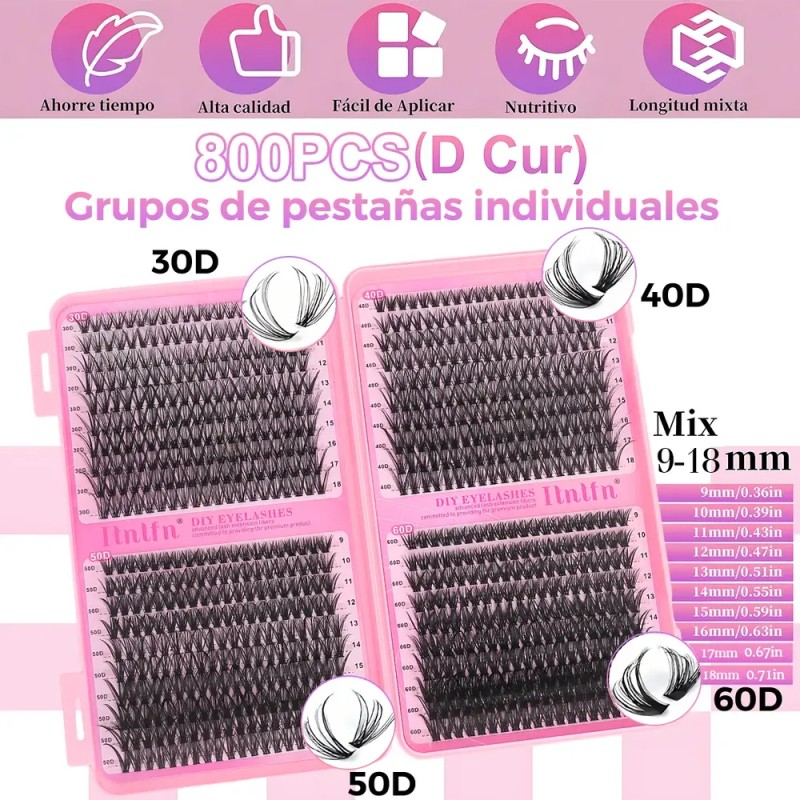 804 Kit Extension De Pestañas Maquillaje Completo Diy 9-18mm