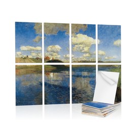 JISUO 48" x 32" Art Acoustic Wall Panels, Self-Adhesive Noise Dampening Panels for Walls, Decorative Acoustic Tiles for Home, Offices, Recording Studio Acoustical Treatments, 8 Pack, Cloudy Lake