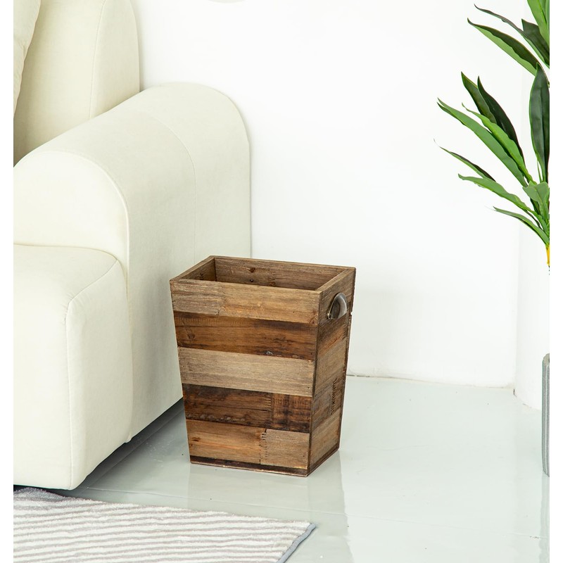 Small Wood Trash Can, Farmhouse Rectangular Garbage Can Waste Basket,