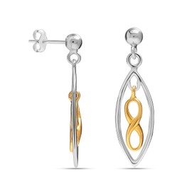 Charmsy 925 Sterling Silver Medium Two-Tone Twisted Drop Dangle Earrings Lightweight Infinity Drop Earrings for Women 28 MM