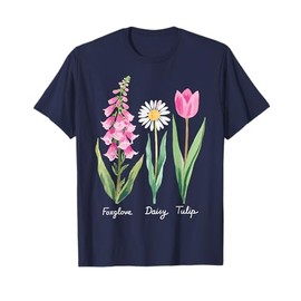 Vintage Floral Plant Foxglove Daisy Tulip Flower Girl Mom T-Shirt
