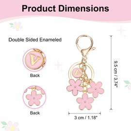 PATIKIL Pink Flower Keychain Charm, Cute Enameled Keychain Initial Floral Keyring with Letter V Charm Pendant for Women Key Handbag Backpack Bag Accessories