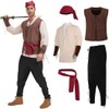 5 Pcs Men's Pirate Costume Set Renaissance Medieval Shirt Vest