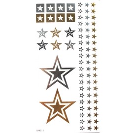 Spestyle non toxic and waterproof Golden Gold & Silver & Black Metallic Temporary Tattoo sticker Stars design