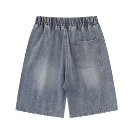 Sunidol Womens Star Ripped Jeans Shorts Wide Leg High Rise Drawstring Y2K Baggy Cargo Vintage Washed Denim Shorts Blue S