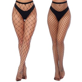 Auftl Fishnet Stockings for Women, High Waist Tights Fishnet Stockings, Black Thigh High Pantyhose, One Size Fit All, 2 Pcs