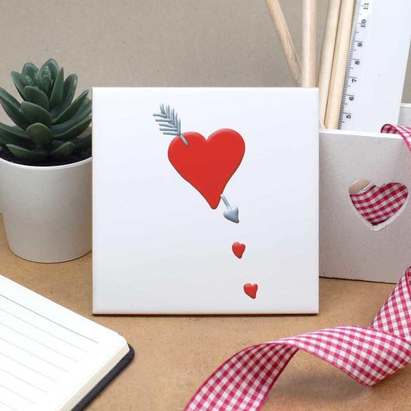 'Red Heart and Silver Arrow' 108mm Square Ceramic Tile (TD00024512)