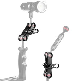 MINIFOCUS Abrazadera de bola de 1 pulgada de largo, soporte doble para sistema de luz de buceo subacuático, compatible con sistema de brazos de linterna de cámara de acción GoPro (2 piezas)
