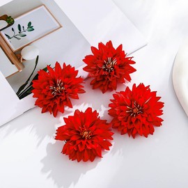 Haomye 5PCS Flower Hair Clip Boho Chrysanthemum Hairpin Hawaiian Floral Hair Barrettes Accessories for Beach Party Wedding (Red)