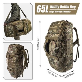 Hannibal Tactical 65L Large Duffle Bag, 3-in-1 Tactical Backpack MOLLE Pack for Sports, Gym, Outdoor, CP