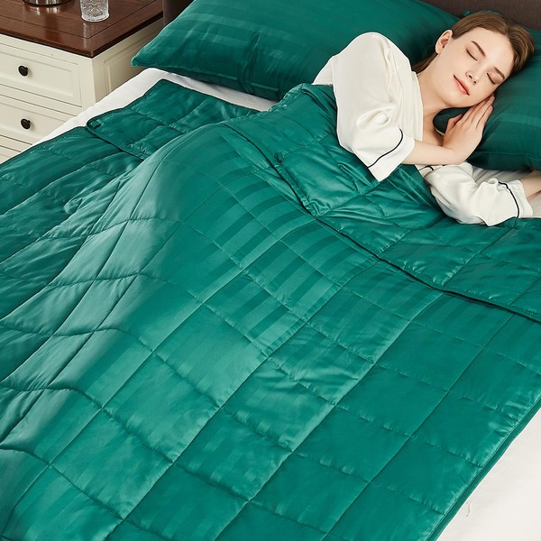 Anfie Weighted Blanket, 80"x87", 25lbs, Green, Cooling Polyester, Machine Washable