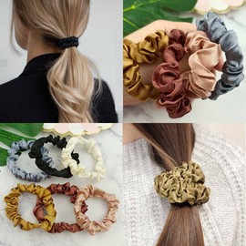 12 Pieces Silk Satin Scrunchies Skinny Hair Ties for Women, Girls Ponytail Holder - Small Elastic Soft Hair Ropes for Thin, Thick and Curly Hair (Colorful)