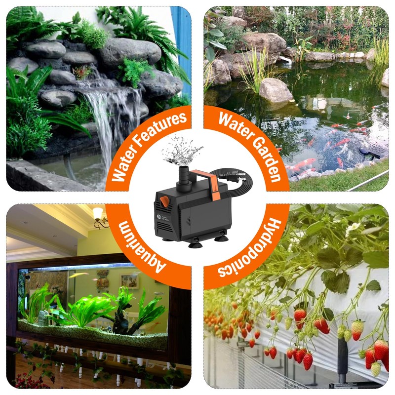 AquaMiracle 1200GPH Aquarium Water Pumps (4500L/H, 70W) Fountain Pump Pond