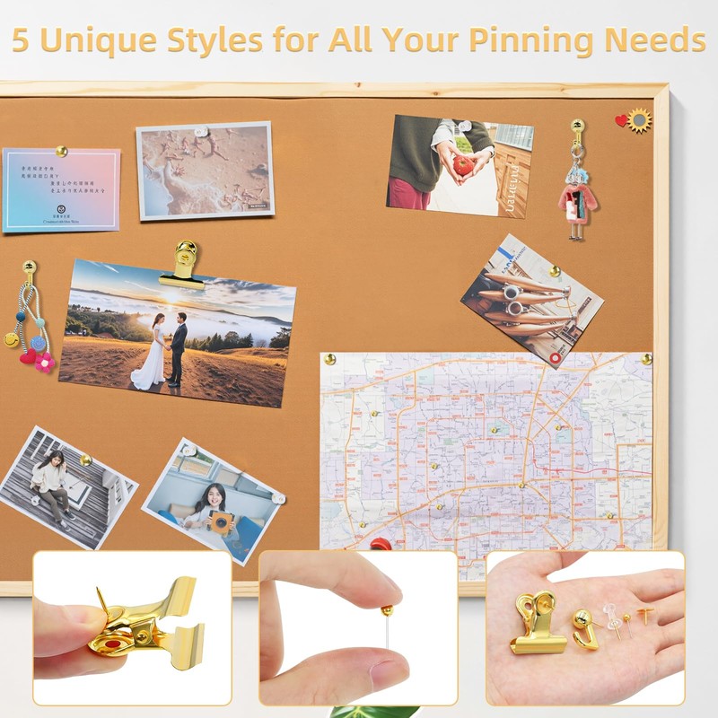 Gold Push Pins Set, 310 Pcs Decorative Thumb Tacks for