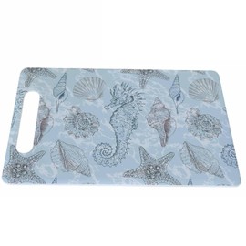 Bcumuq Seahorse Coral Cutting Board Sea Shells Stars Marine Blue Grip Handle Chopping Boards Cutting Board for Kitchen Plastic 16" x 10" x 0.24"