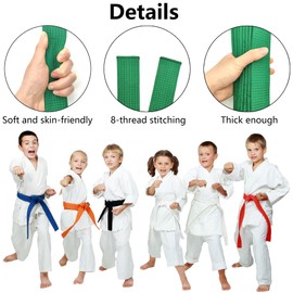 Niuhong 2 Pieces Judo Karate Belt Martial Arts Sports Belt Taekwondo Belts Professional Karate Aikido Belt Thick Fabric White Belt Children Adults Martial Arts Belt Kofun 260 cm (Green)