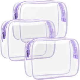 F-color TSA Approved Toiletry Bag - 3 Pack Clear Toiletry Bags Clear Makeup Cosmetic Bags for Women, Quart Size Travel Bag, Carry on Airport Airline Compliant Bag, Macaron Purple(for age 12 or above)