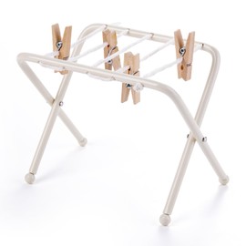 Dollhouse Clothes Rack, 1:12 Metal Clothes Rack with 4 Wooden Clips, Mini Dollhouse Furniture for Dolls Laundry Room, Balcony and Patio