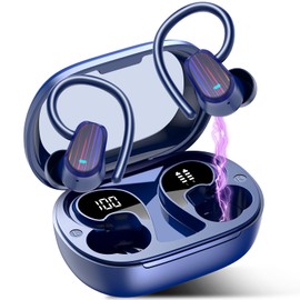 OYIB Wireless Earbuds Bluetooth 5.4 Headphones Sport, Stereo Deep Bass Bluetooth Earbuds with Earhooks, 50H Over Ear Bud with ENC Mic, IP7 Waterproof Wireless Earphone for Workout/Running, Navy Blue