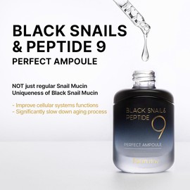 Farmstay Black Snail & Peptide9 Perfect Ampoule, Korean Snail Mucin Serum for Elastic & Glow Skin, Boosting Radiance & Repairing Skin Barrier Serum, for Women & Men, Korean Skin Care, 1.18 Fl. Oz.