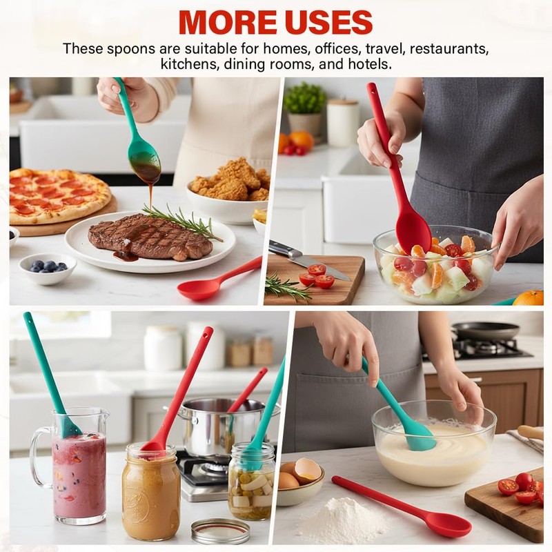 2pcs Extra Long Silicone Mixing Spoon,12 Inch Nonstick Heat Resistant