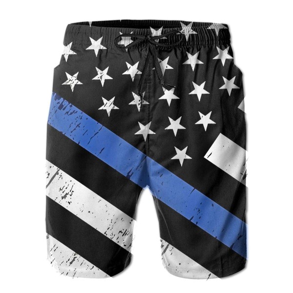 SARA NELL Men's Swim Trunks Police Support Flag Thin Blue
