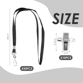 50 Ropes, 10 Plastic Clips, Id Clips, Long Lanyard, Children and Girls Lanyard, Black Lanyard, Lanyard Neck Strap