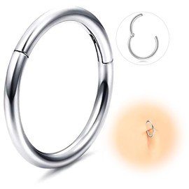 ESHIONER G23 Titanium Hypoallergenic Nose Ring Silver Gold Septum Piercing Helix Ring Cartilage Rings Tragus Conch Piercing Ring 14G 16G Thickness 6 mm / 8 mm / 10 mm / 12 mm Nose Piercing Pack of 1,