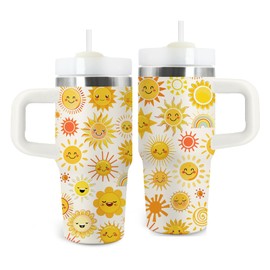 xiiai Sunshine Gifts - 14 Oz Yellow Kids Sun Tumbler with Handle and Straw, Stainless Steel Insulated Water Bottle, for Sports, School, Travel - Funny Sunshines Themed Children Birthday Gift Cup(1pc)