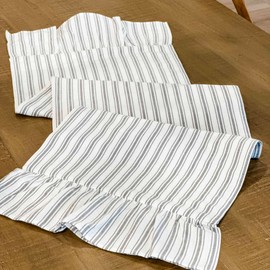 Timeless Ticking Gray Table Runner, 62" L x 13" W, Soft White and Gray Stripes, Vintage Farmhouse Style