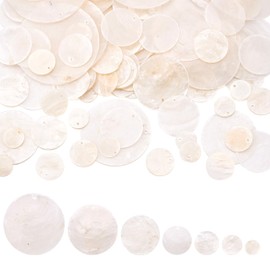 150 Pcs Flat Round Shell Coin Charms White Natural Capiz Shell Pieces 5 Sizes for Hawaiian Style Jewelry Making Earrings Necklaces Wind Chimes Ceiling Light DIY Crafts