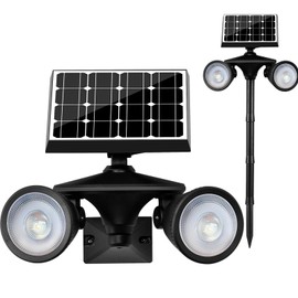 GUYULUX Solar Spotlights Outdoor Waterproof, 250° Adjustable Dual Head, Dusk to Dawn Auto On/Off, 2-in-1 Solar Landscape Spotlights for Flag, Garden, Camping,Patio, Yard, Pathway,Lawn(1-Pack)